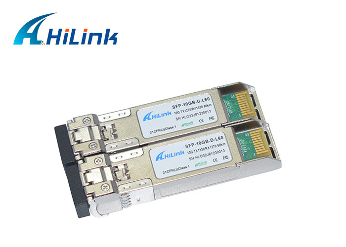 Hilink LC Connector เครื่องรับส่งสัญญาณไฟเบอร์ออปติก 10G SFP + BIDI WDM 60KM 1270nm 1330nm