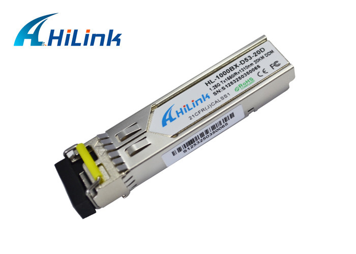 เป็นไปตามข้อกำหนด RoHS SC / LC Simplex DDM WDM โมดูลรับส่งสัญญาณ BIDI 1.25G SFP 20KM