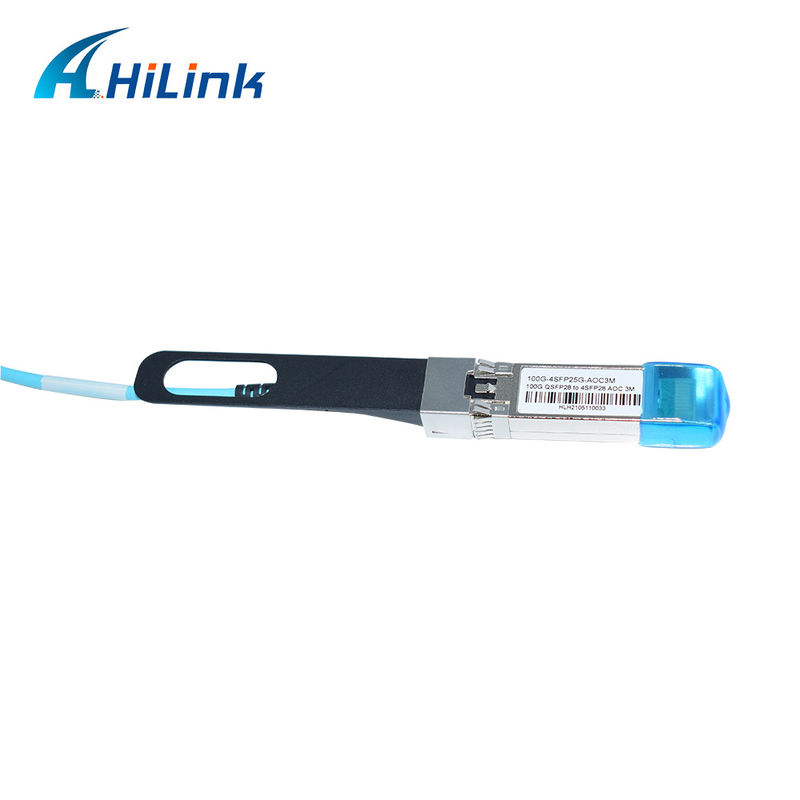 สายเคเบิลใยแก้วนำแสงแบบแอคทีฟ (AOC) QSFP28 ถึง 4xSFP28 100G ที่ได้รับการรับรอง OM3 พร้อมความยาวสายเคเบิล 1-5 เมตร และการรับรอง CE RoHS