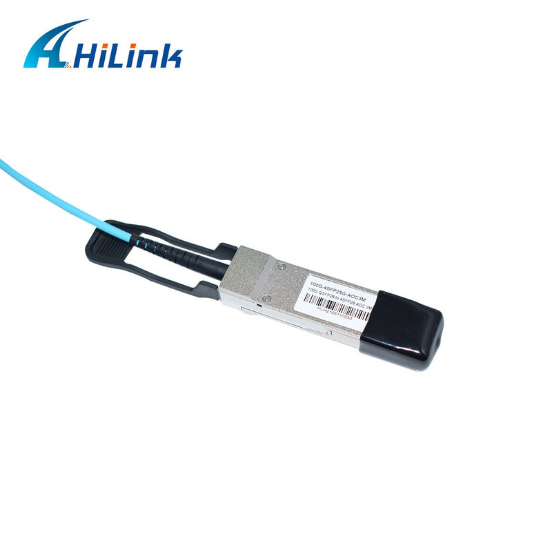 สายเคเบิลใยแก้วนำแสงแบบแอคทีฟ (AOC) QSFP28 ถึง 4xSFP28 100G ที่ได้รับการรับรอง OM3 พร้อมความยาวสายเคเบิล 1-5 เมตร และการรับรอง CE RoHS