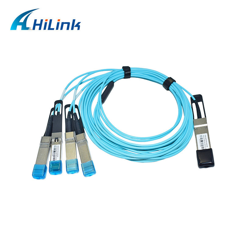 สายเคเบิลใยแก้วนำแสงแบบแอคทีฟ (AOC) QSFP28 ถึง 4xSFP28 100G ที่ได้รับการรับรอง OM3 พร้อมความยาวสายเคเบิล 1-5 เมตร และการรับรอง CE RoHS